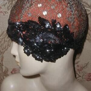 Vintage Antique 1920 Sequin Flower Lace Flapper Cloche Hat